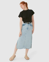 Saia Jeans Midi Com Fenda Lateral Malwee -