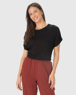 Blusa Ampla Listrada Em Malha Texturizada- 129556