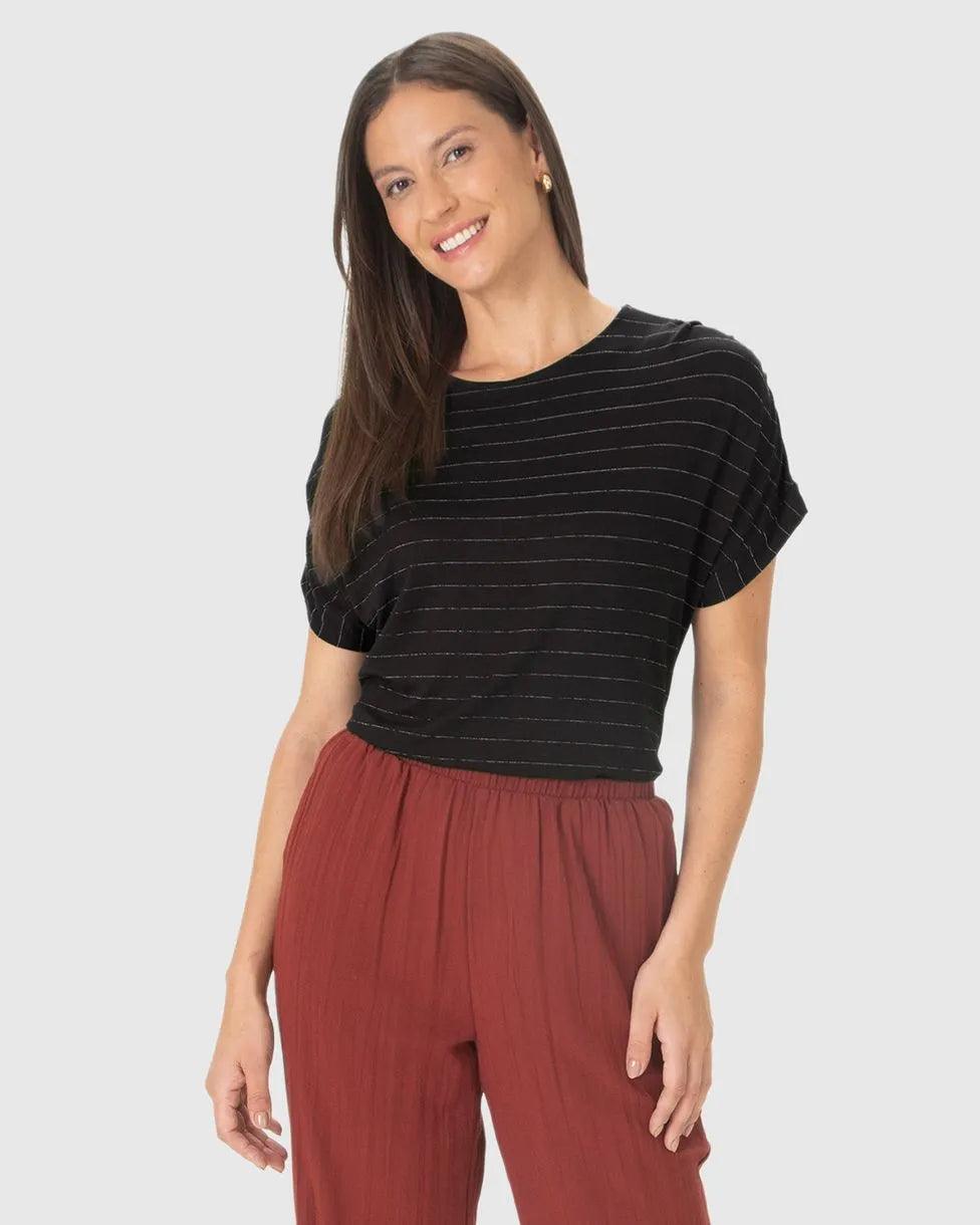 Blusa Ampla Listrada Em Malha Texturizada- 129556