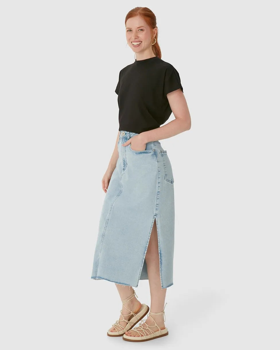 Saia Jeans Midi Com Fenda Lateral Malwee -