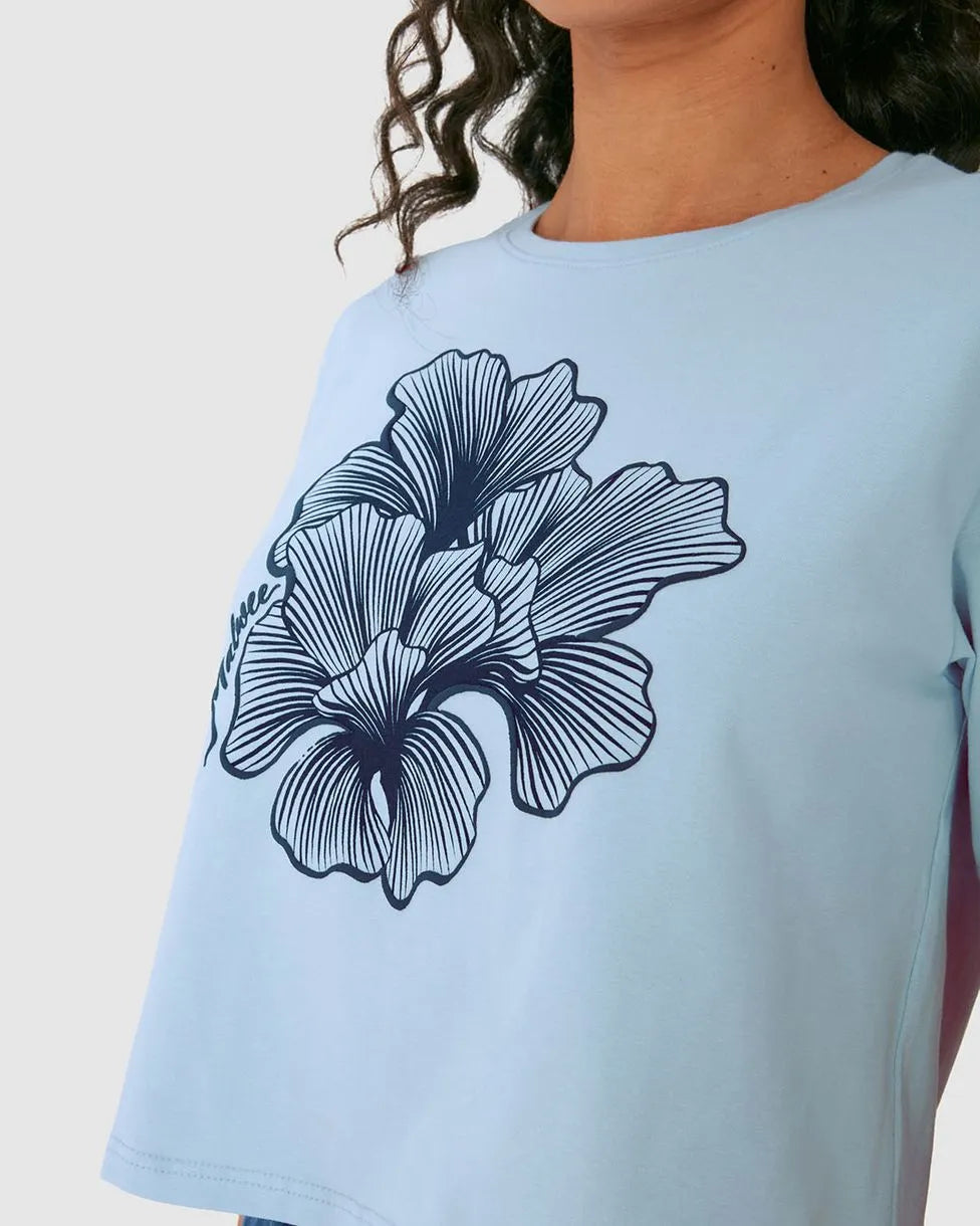 Camiseta Cropped Estampa Alto Relevo Flor Em Algodão - 129539