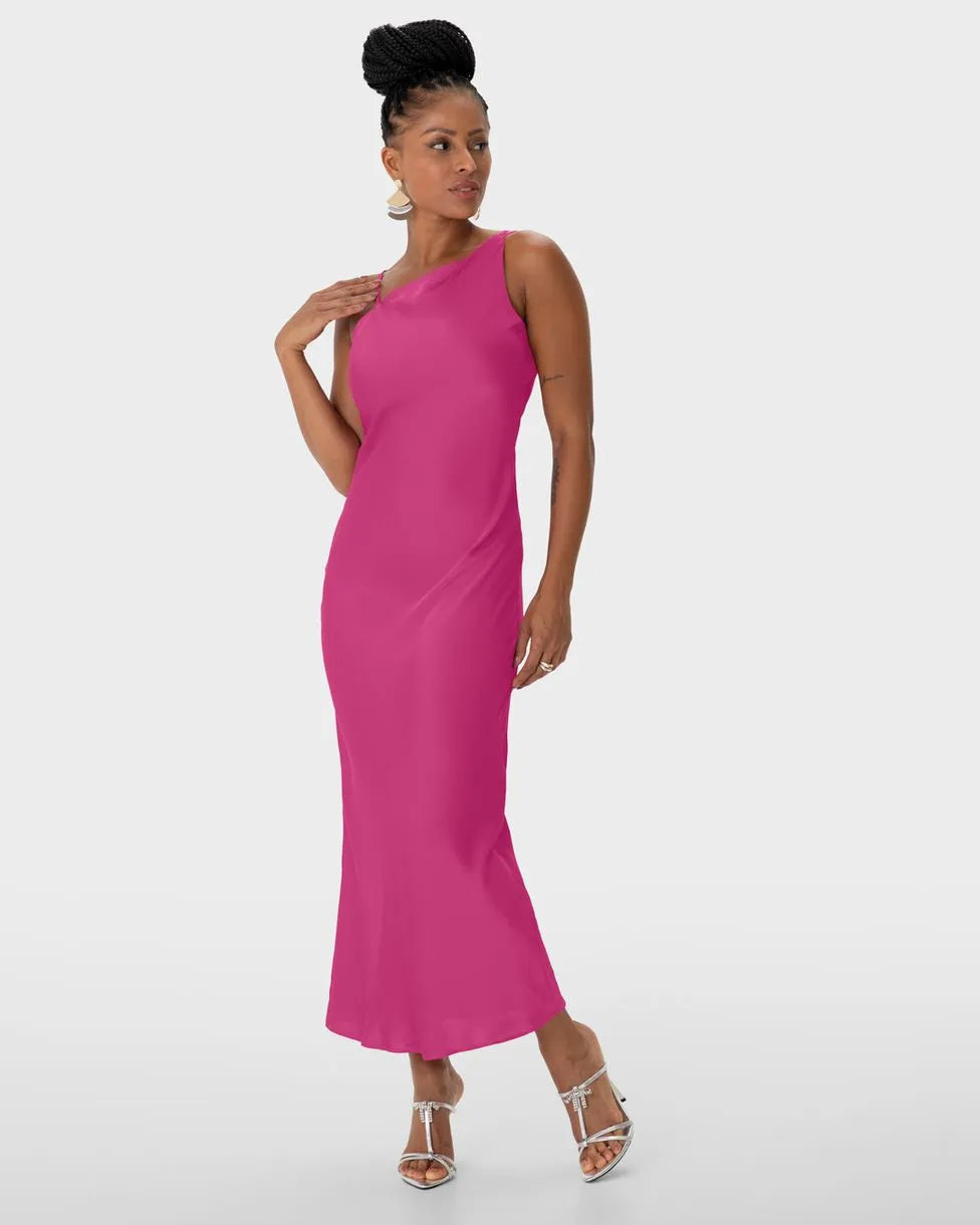 Vestido Longo Feminino Evasê Alça Com Regulagem Em Cetim - ENFIM