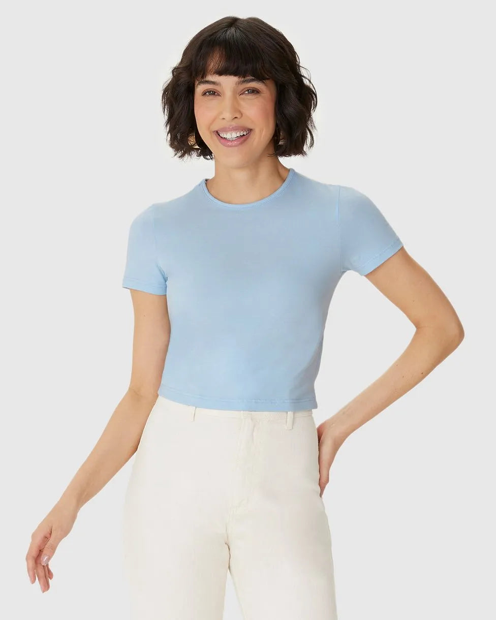 Blusa Long Cropped Feminina Manga Curta Em Algodão - 120768