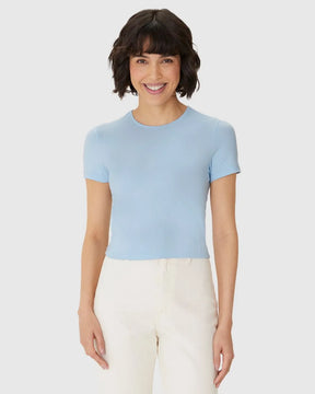 Blusa Long Cropped Feminina Manga Curta Em Algodão - 120768