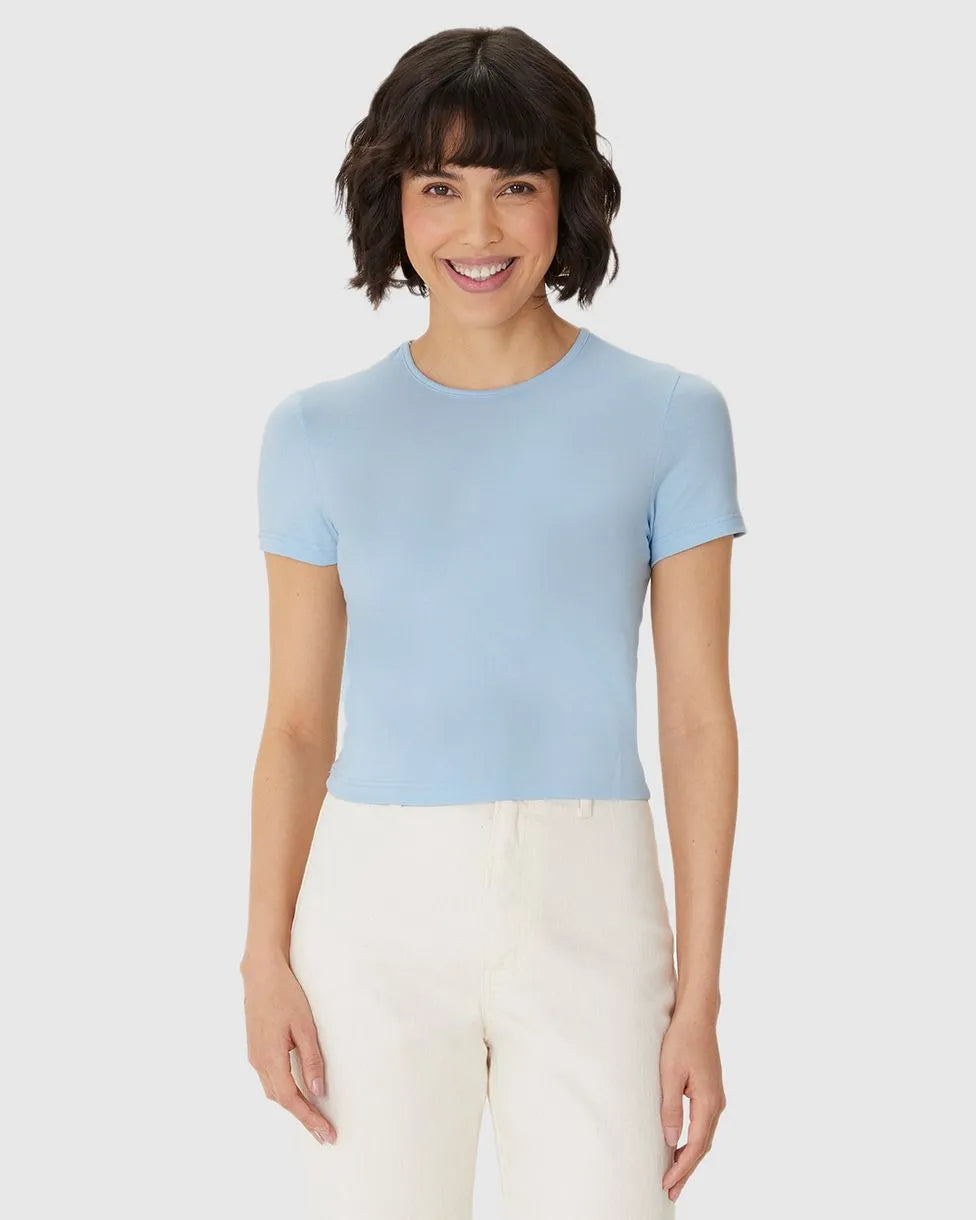 Blusa Long Cropped Feminina Manga Curta Em Algodão - 120768