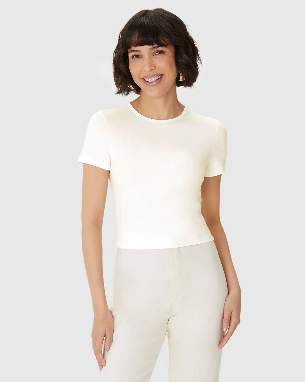 Blusa Long Cropped Feminina Manga Curta Em Algodão - 120768