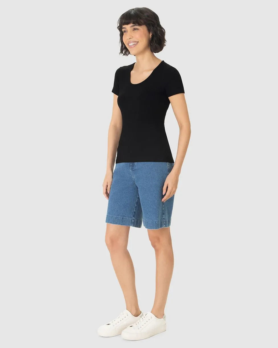 Blusa Básica Feminina Manga Curta Em Canelado - 50615
