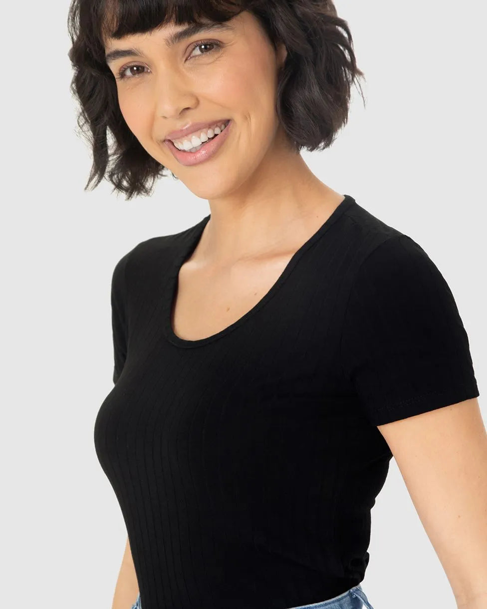 Blusa Básica Feminina Manga Curta Em Canelado - 50615