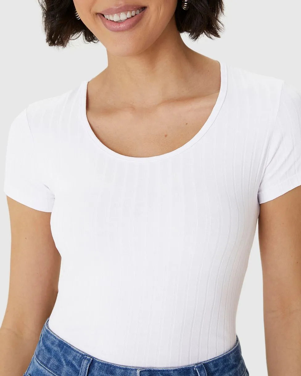 Blusa Básica Feminina Manga Curta Em Canelado - 50615