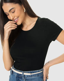 Blusa Básica Feminina Decote Redondo Em Viscose Stretch - 79410