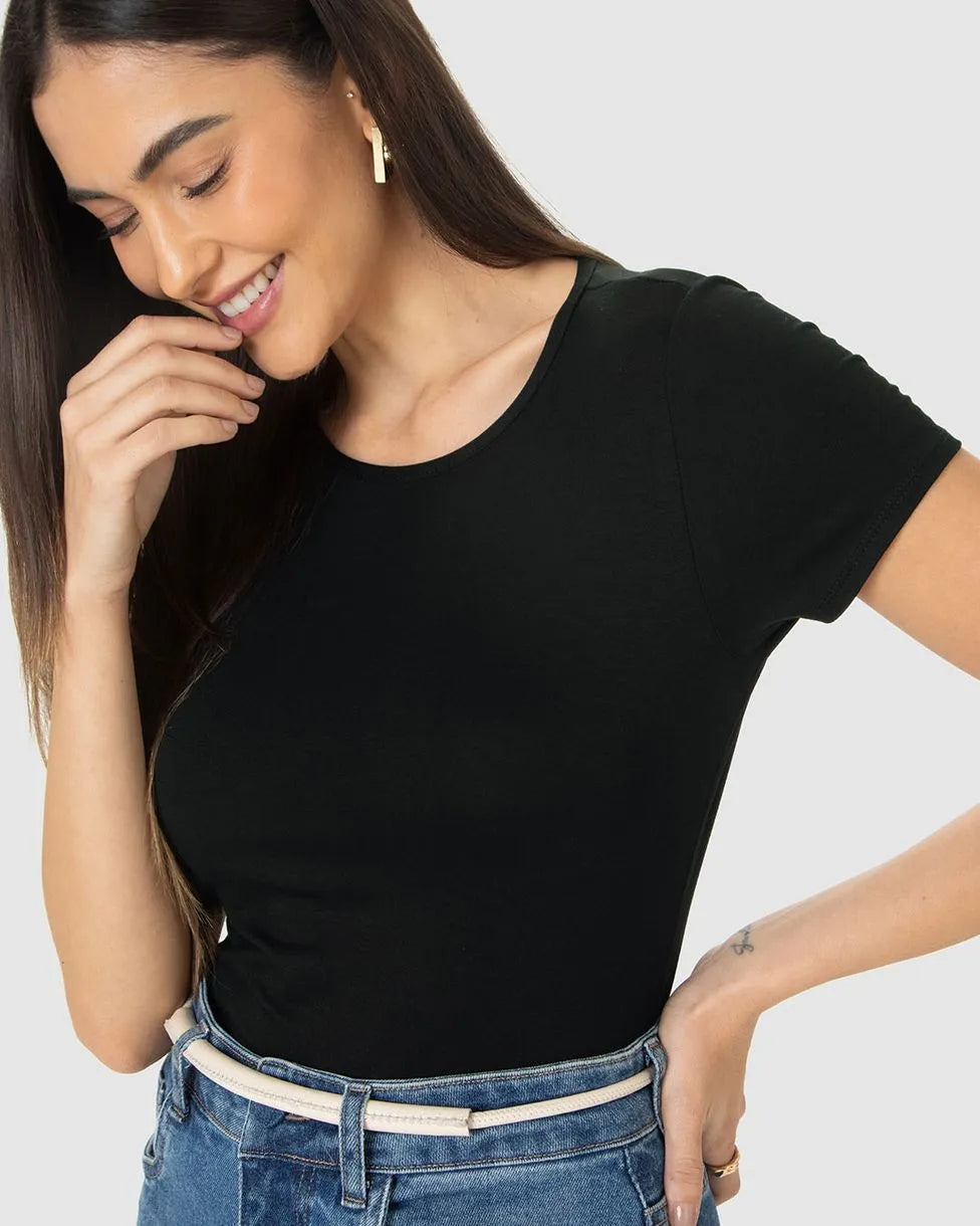 Blusa Básica Feminina Decote Redondo Em Viscose Stretch - 79410