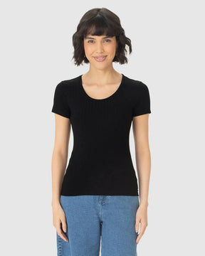 Blusa Básica Feminina Manga Curta Em Canelado - 50615