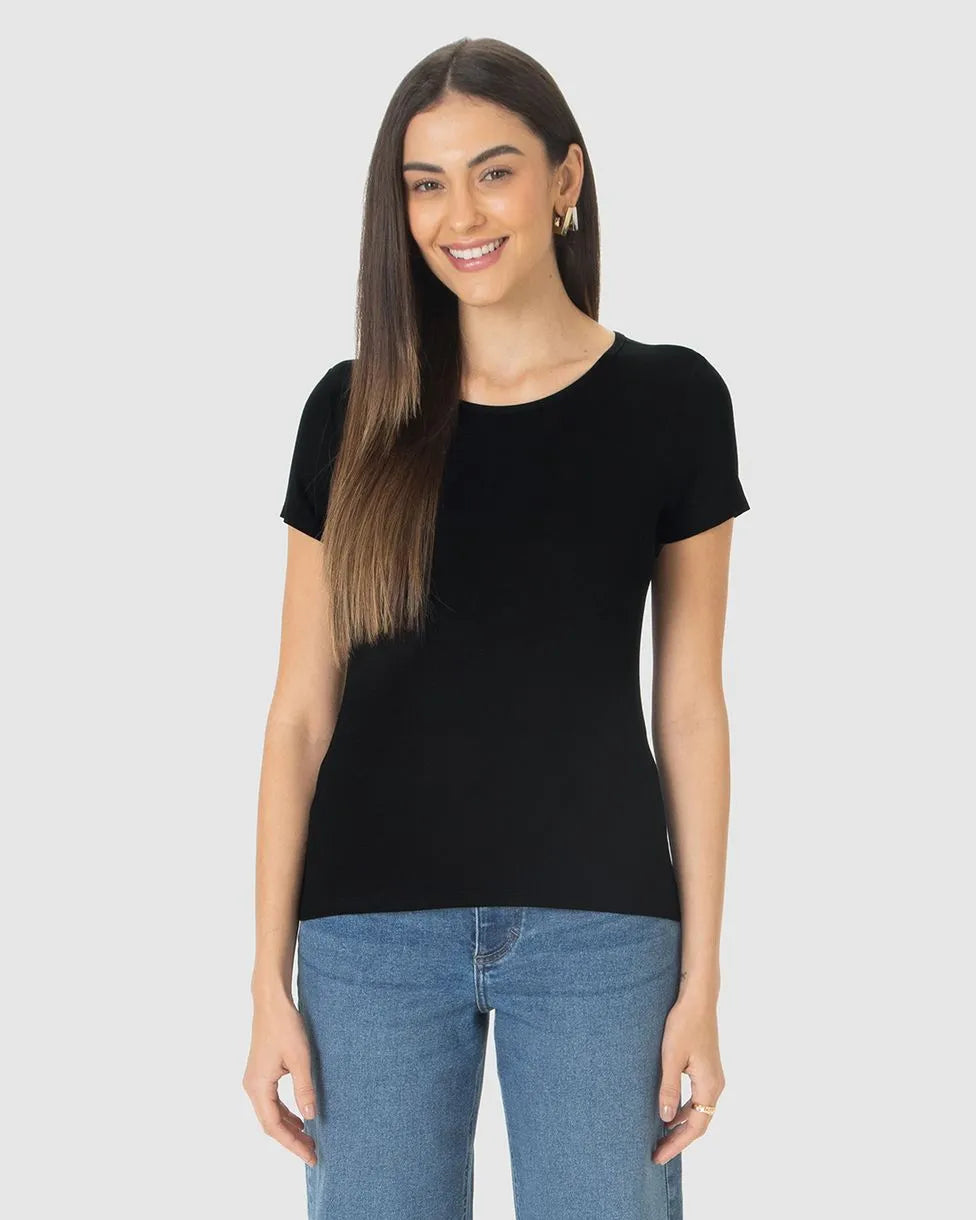 Blusa Básica Feminina Decote Redondo Em Viscose Stretch - 79410