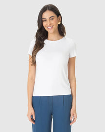 Blusa Básica Feminina Decote Redondo Em Viscose Stretch - 79410