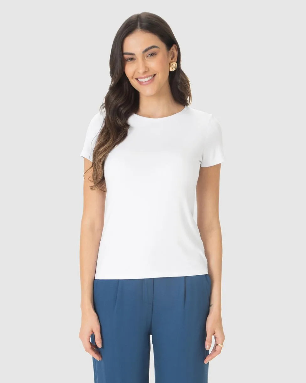 Blusa Básica Feminina Decote Redondo Em Viscose Stretch - 79410