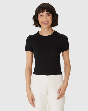 Blusa Long Cropped Feminina Manga Curta Em Algodão - 120768