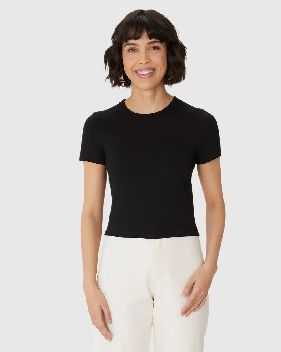 Blusa Long Cropped Feminina Manga Curta Em Algodão - 120768