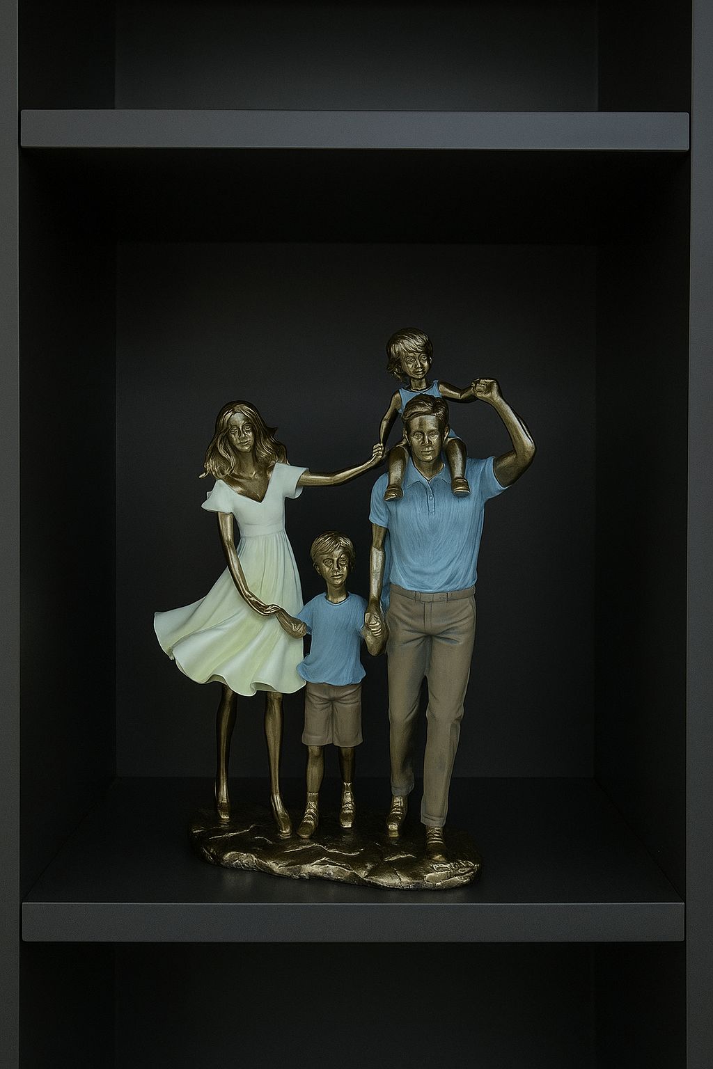 Escultura Decorativa Família Casal Com Dois Meninos Dourado