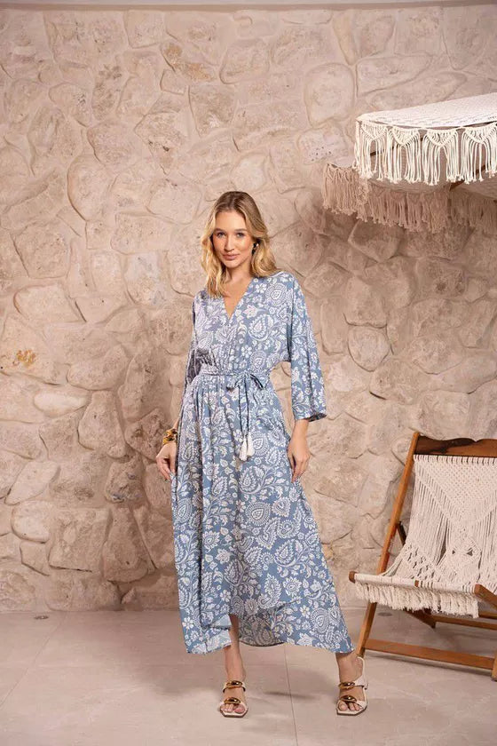 Vestido Surf estampada Boho em azul 16771.34