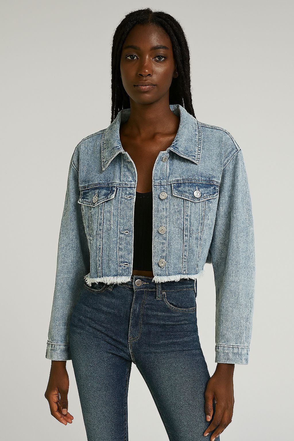 Jaqueta Jeans Feminina Cropped Tradicional - MY TREND- 8982