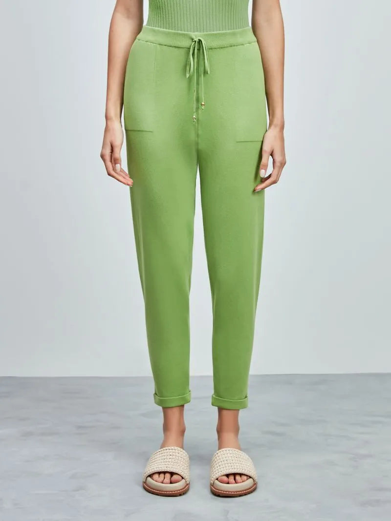 Calça trico Anselmi Barra italiana verde pistache - 28871 *D82