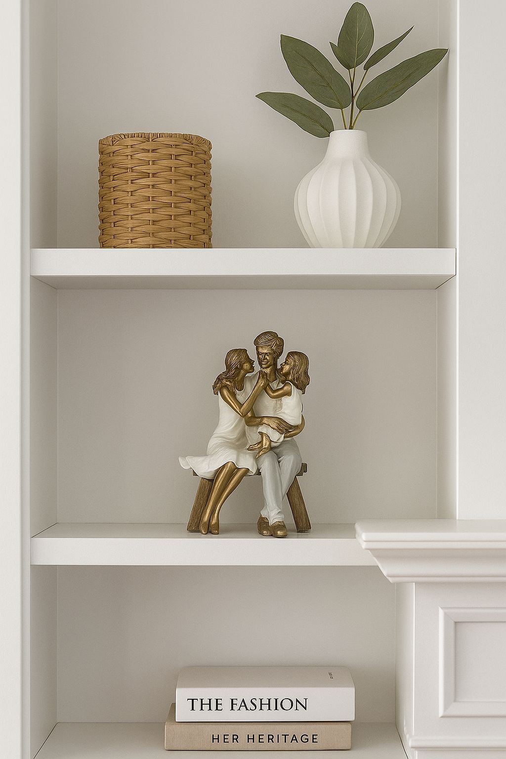 Escultura Família Casal Com Filha Dourado