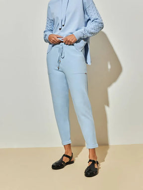 Calça em tricô Anselmi Barra Italiana cor gelo / azul noite - 28871 *E56 *A98