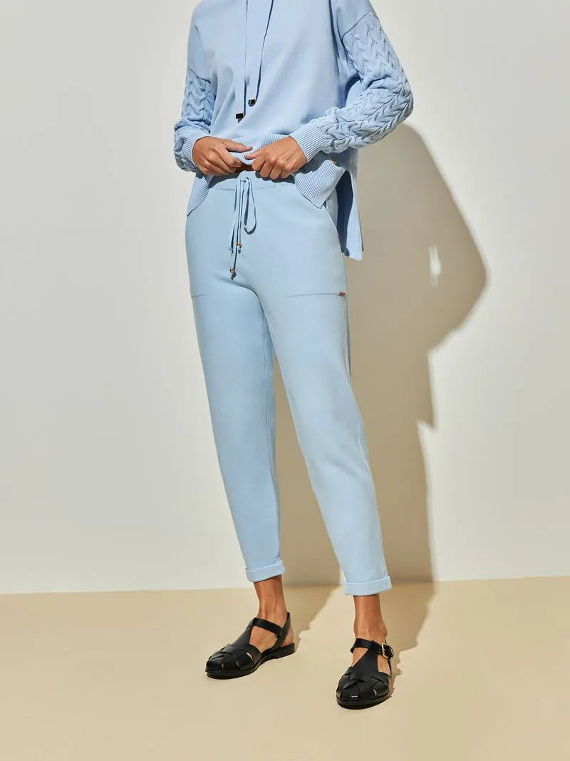 Calça em tricô Anselmi Barra Italiana cor gelo / azul noite - 28871 *E56 *A98