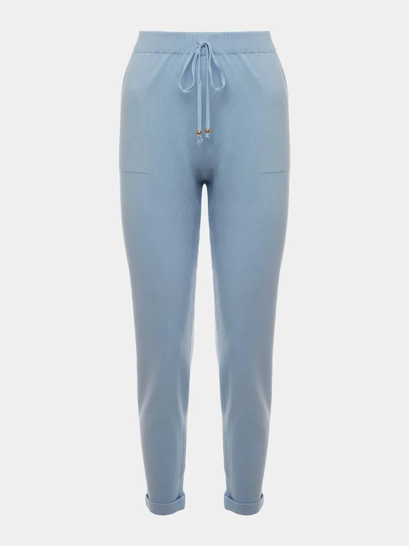 Calça em tricô Anselmi Barra Italiana cor gelo / azul noite - 28871 *E56 *A98