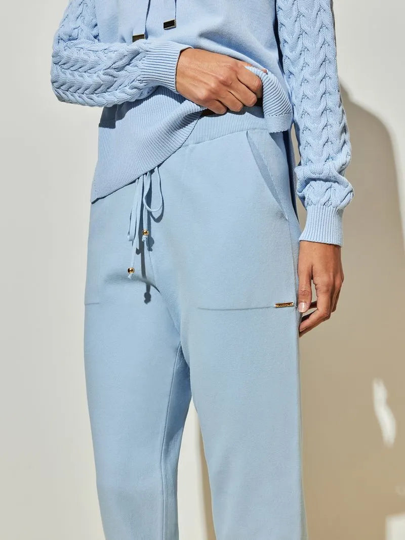 Calça em tricô Anselmi Barra Italiana cor gelo / azul noite - 28871 *E56 *A98