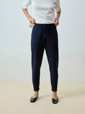 Calça em tricô Anselmi Barra Italiana cor gelo / azul noite - 28871 *E56 *A98