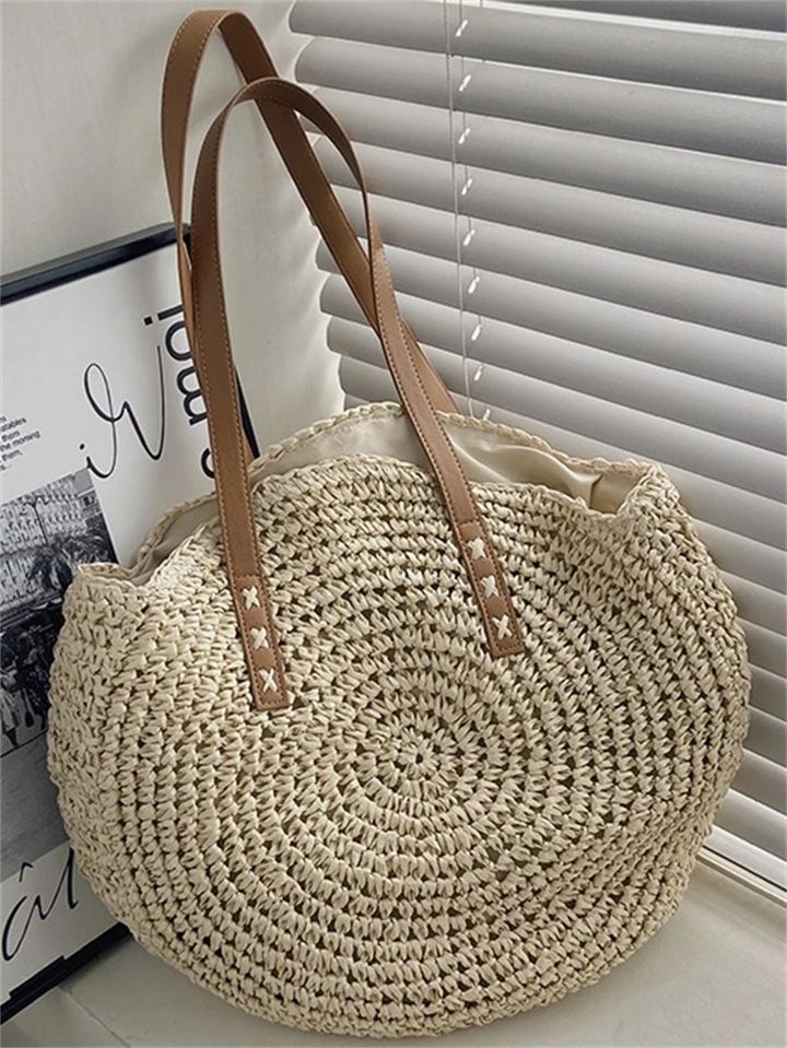Bolsa Palha Minimalista com Alças de Couro
