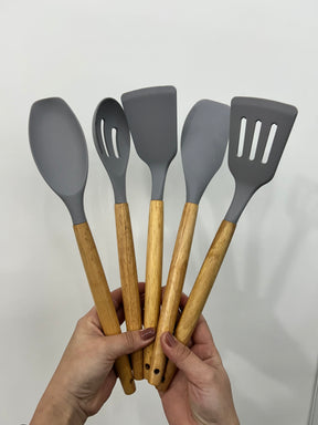 Kit Utensílios Cozinha Silicone Suporte Faqueiro E Tábua
