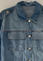 Jaqueta Jeans Feminina Retrô Cropped com Aplicação de strass- DENIMZERO- DZ9225
