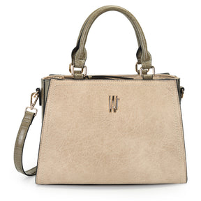 Bolsa Satchel Grande Com Recortes Laterais E Detalhes Em Croco - 46089