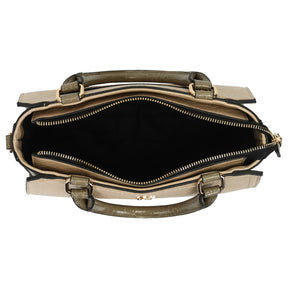 Bolsa Satchel Grande Com Recortes Laterais E Detalhes Em Croco - 46089