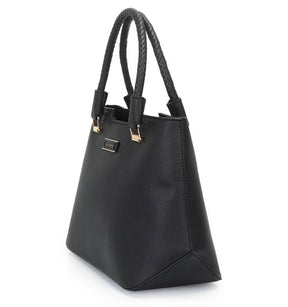 Bolsa Preta Satchel Grande Com Base Estruturada E Alca Rolete Tresse-WJ Acessórios- 46105