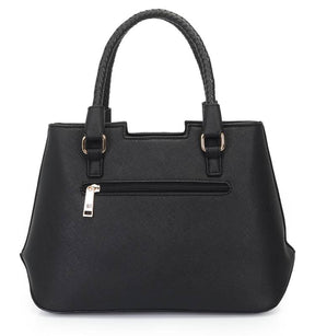 Bolsa Preta Satchel Grande Com Base Estruturada E Alca Rolete Tresse-WJ Acessórios- 46105
