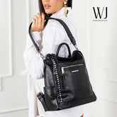 Mochila Grande Com Alca Tresse E Aplicacao De Metais Preta- WJ Acessórios- 46117