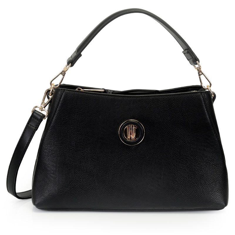 Shoulder Bag Media Preta Com Compartimentos E Metal Encapado- WJ Acessórios- 46146