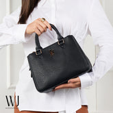 Bolsa Satchel Grande Preta Com Metal Resinado Monocolor -WJ Acessórios- 46175