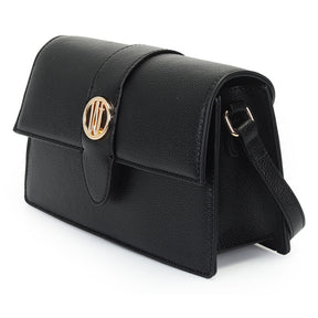 Bolsa Transversal Preta Media Estruturada Com Lapela Na Tampa - WJ Acessórios-46207