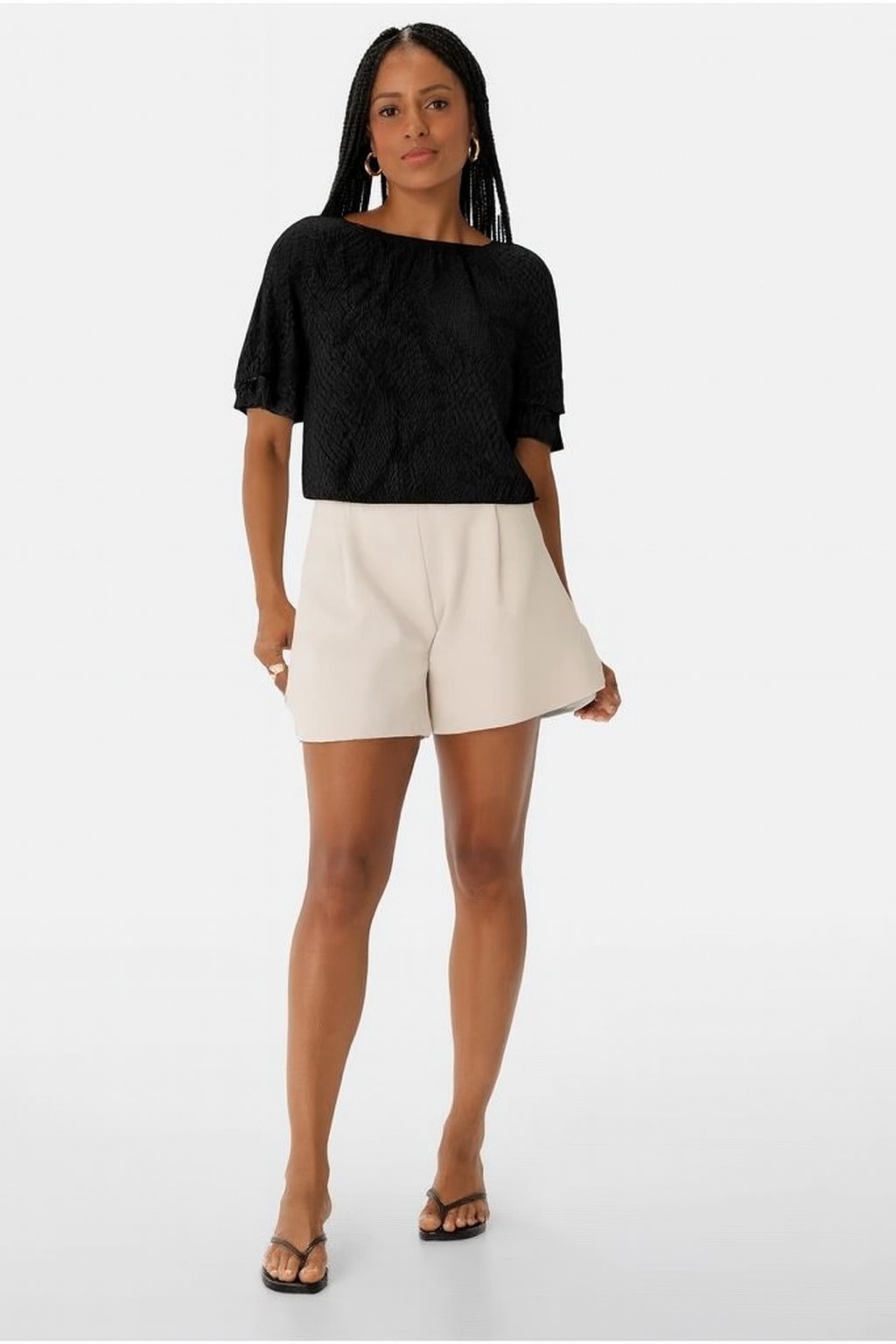 Blusa Ampla Snake Print Manga Curta Franzidos Em Viscose - ENFIM - 129414