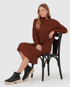Vestido Amplo Feminino Gola Alta Em Tricô Canelado -Malwee- 103720