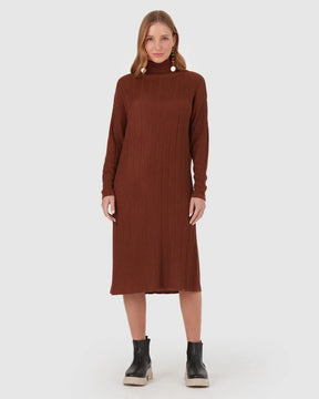 Vestido Amplo Feminino Gola Alta Em Tricô Canelado -Malwee- 103720