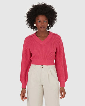 Tricô Cropped Feminino Gola V -MALWEE  - 103713