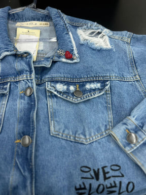 Jaqueta Jeans Feminina Com detalhes bordados e Strass- PLOCK ROCK- 13617