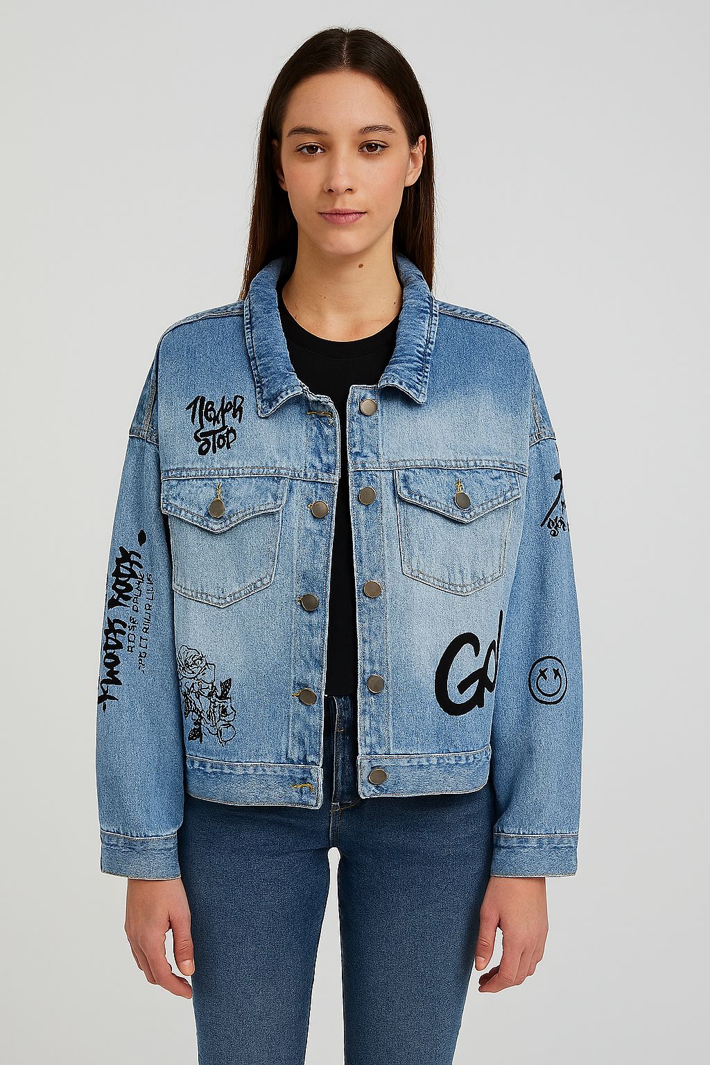Jaqueta Jeans Bordada com detalhe de Stass -PLOCK ROCK- PRJ177