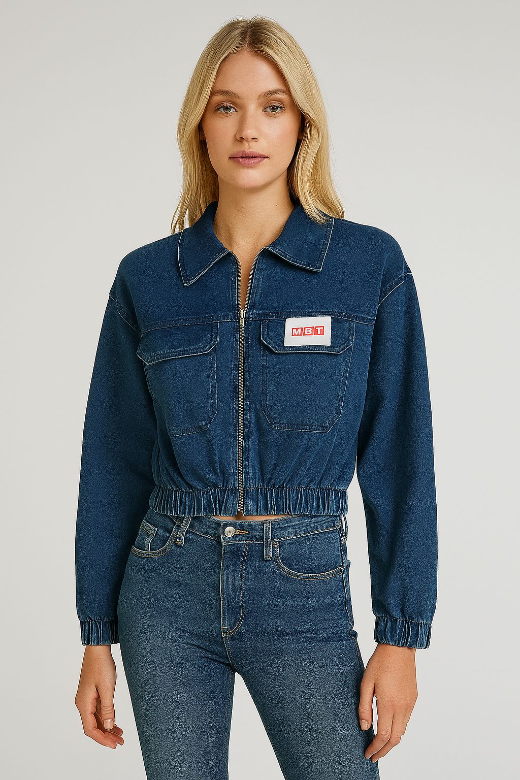 Jaqueta Jeans Feminina Cropped Lavagem escura - MY TREND- 8660