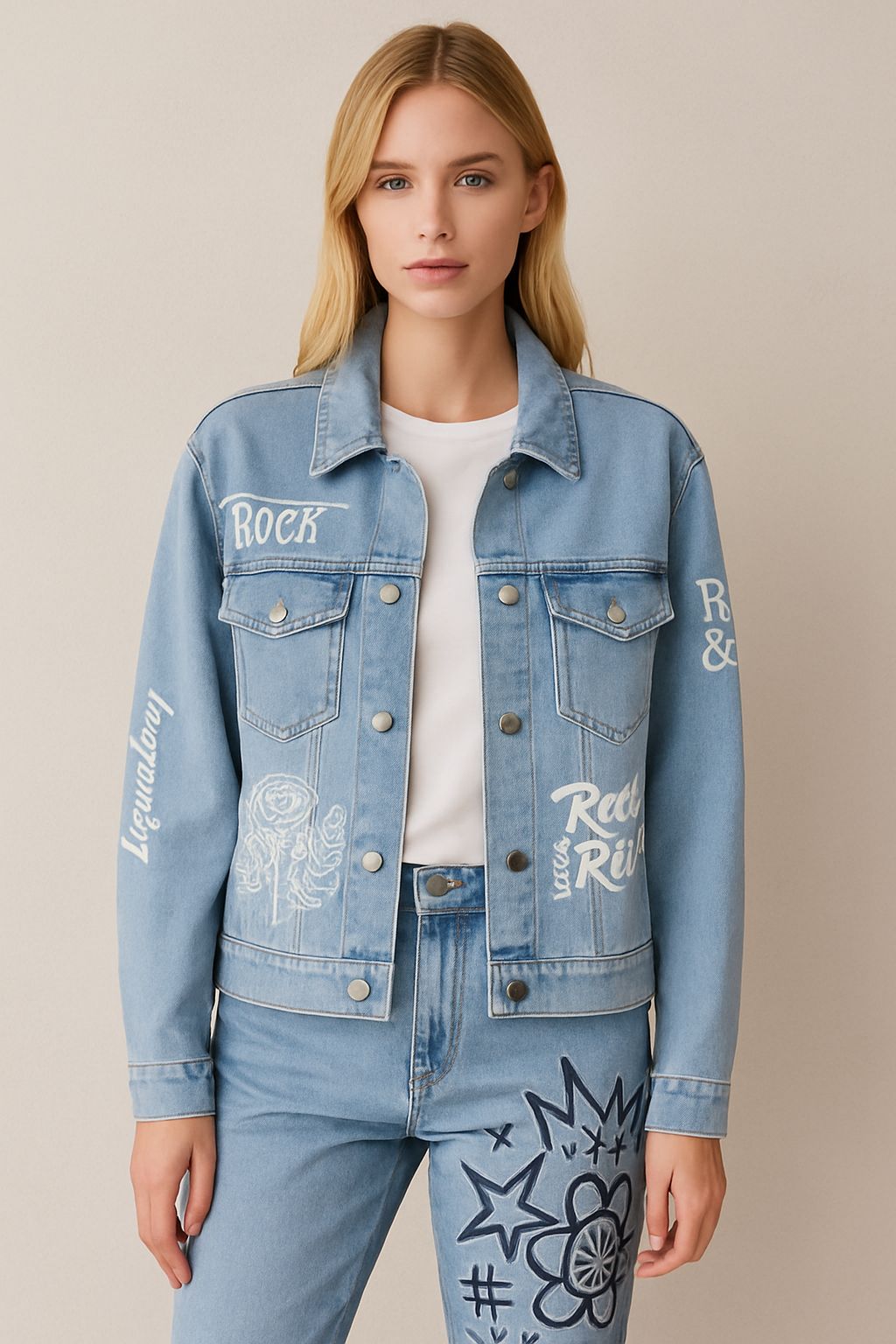 Jaqueta Jeans Feminina com detalhes bordados - PLOCK ROCK- PRJ176